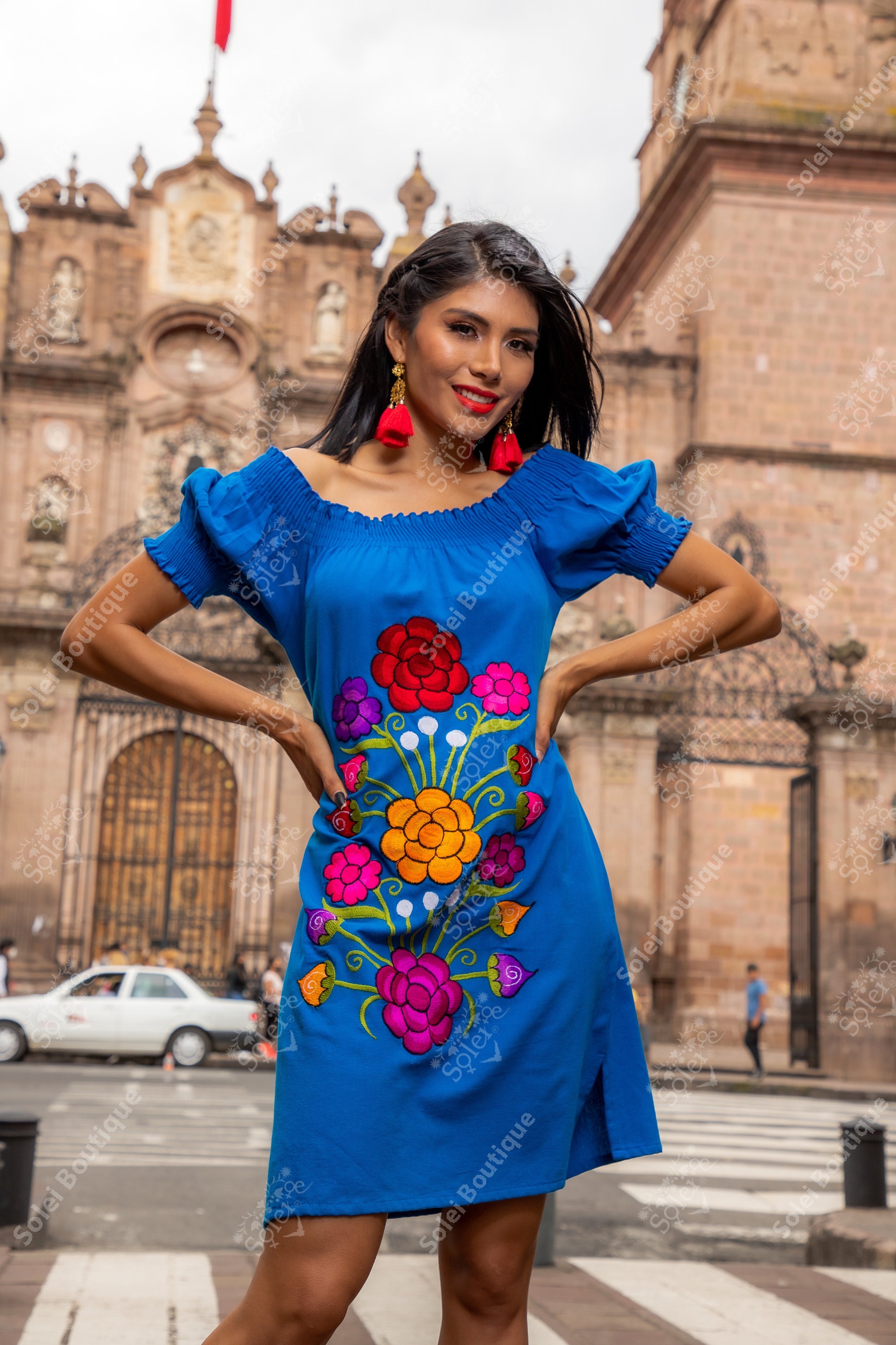 Mexican off the Shoulder Dress. Floral 