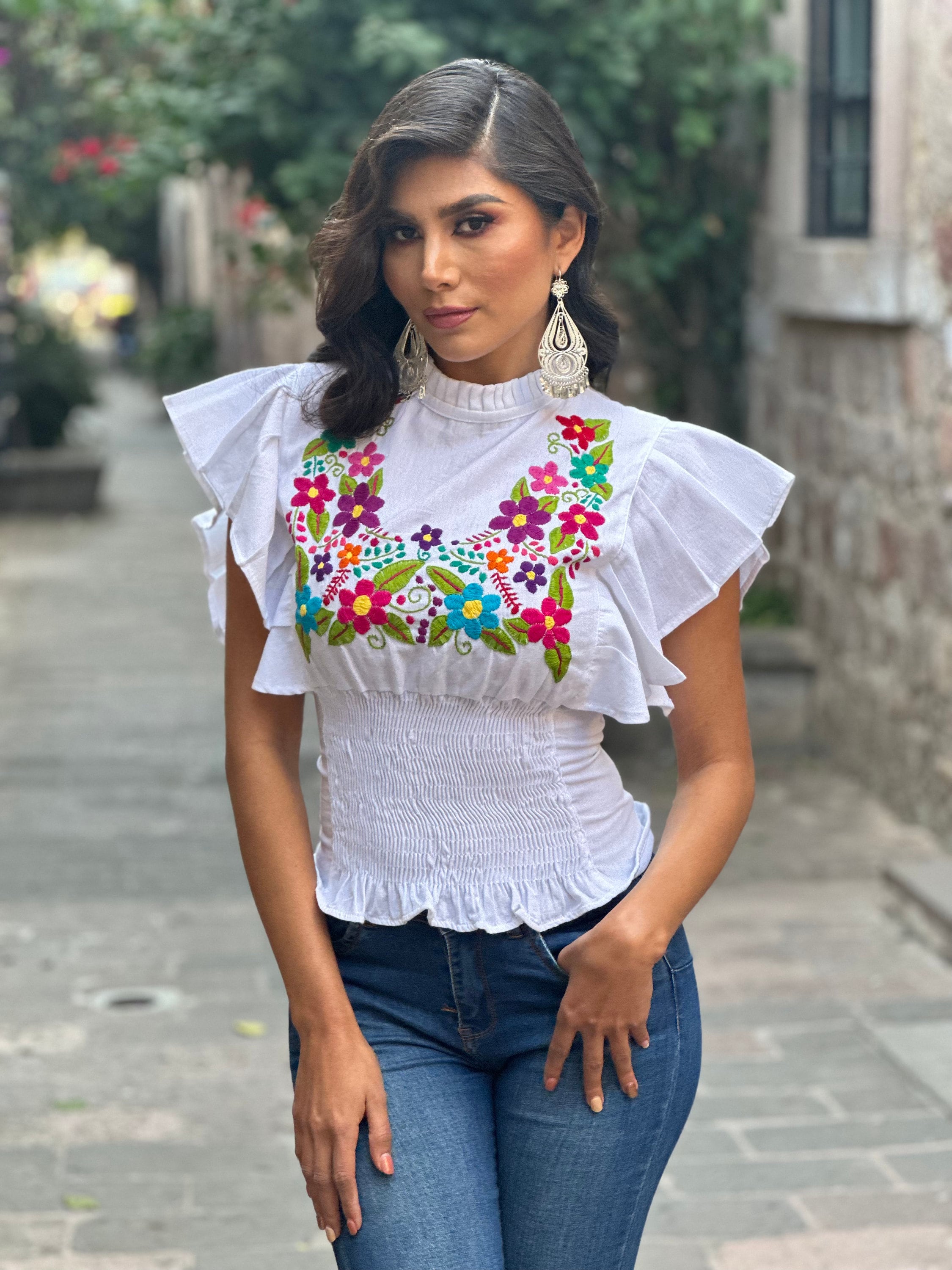 Floral Hand Embroidered Butterfly Sleeve Top. Mexican Embroidered Floral  Top. Mexican Artisanal Blouse. Typical Mexican Blouse. - Etsy Finland