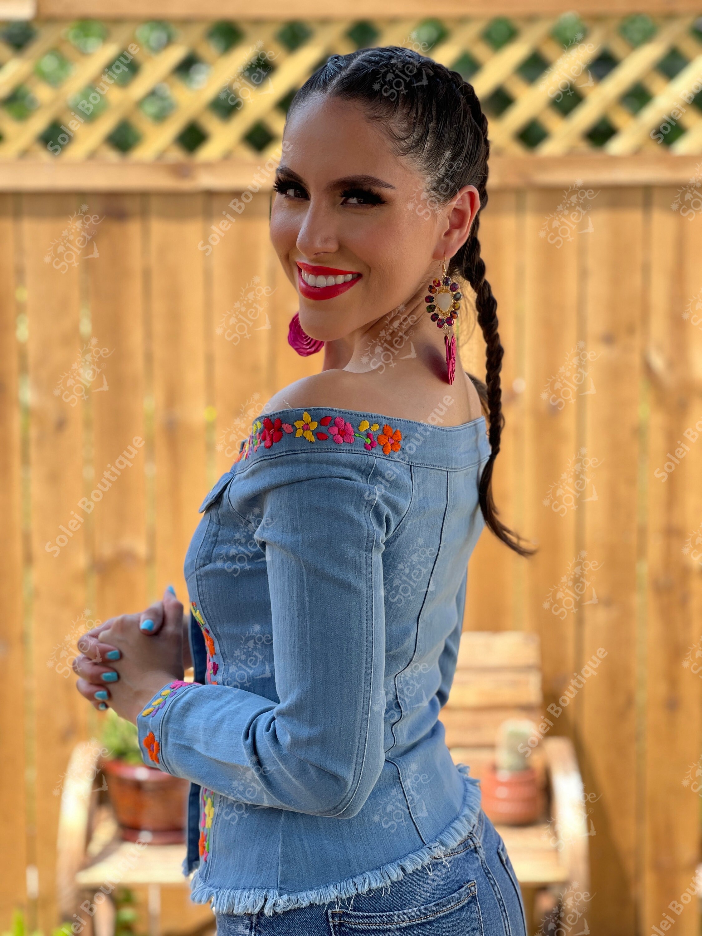 Floral Embroidered Denim Top. Mexican 