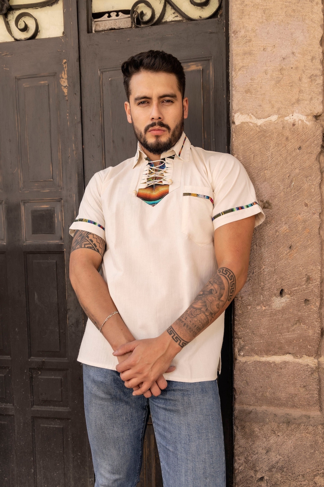 Mens Mexican Traditional Shirt. Guayabera for Men. Formal Button up Shirt. Collared Shirt
