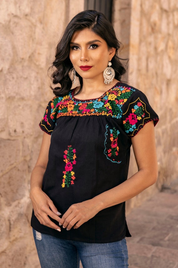 Blusa Multicolor Bordado a Mano. Blusa Mexicana Floral. Blusa Tradicional Mexicano. Blusa Artesanal Mexicano. Blusa Bohemio. Frida Kahlo. Etsy Espana