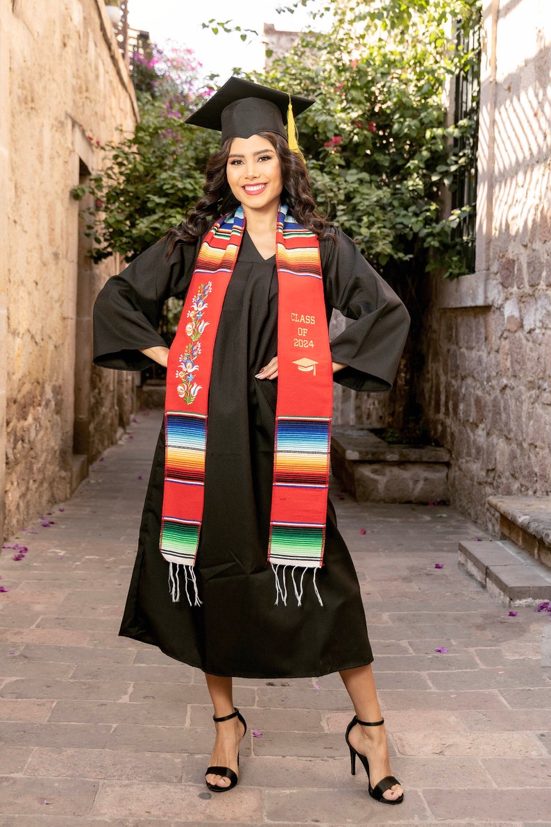 2024 Mexican Graduation Stole Sash. Mexican Serape Stole. Mexican Graduation. Multicolor Graduation Stole. Mexican Themed Graduation Stole. image 9