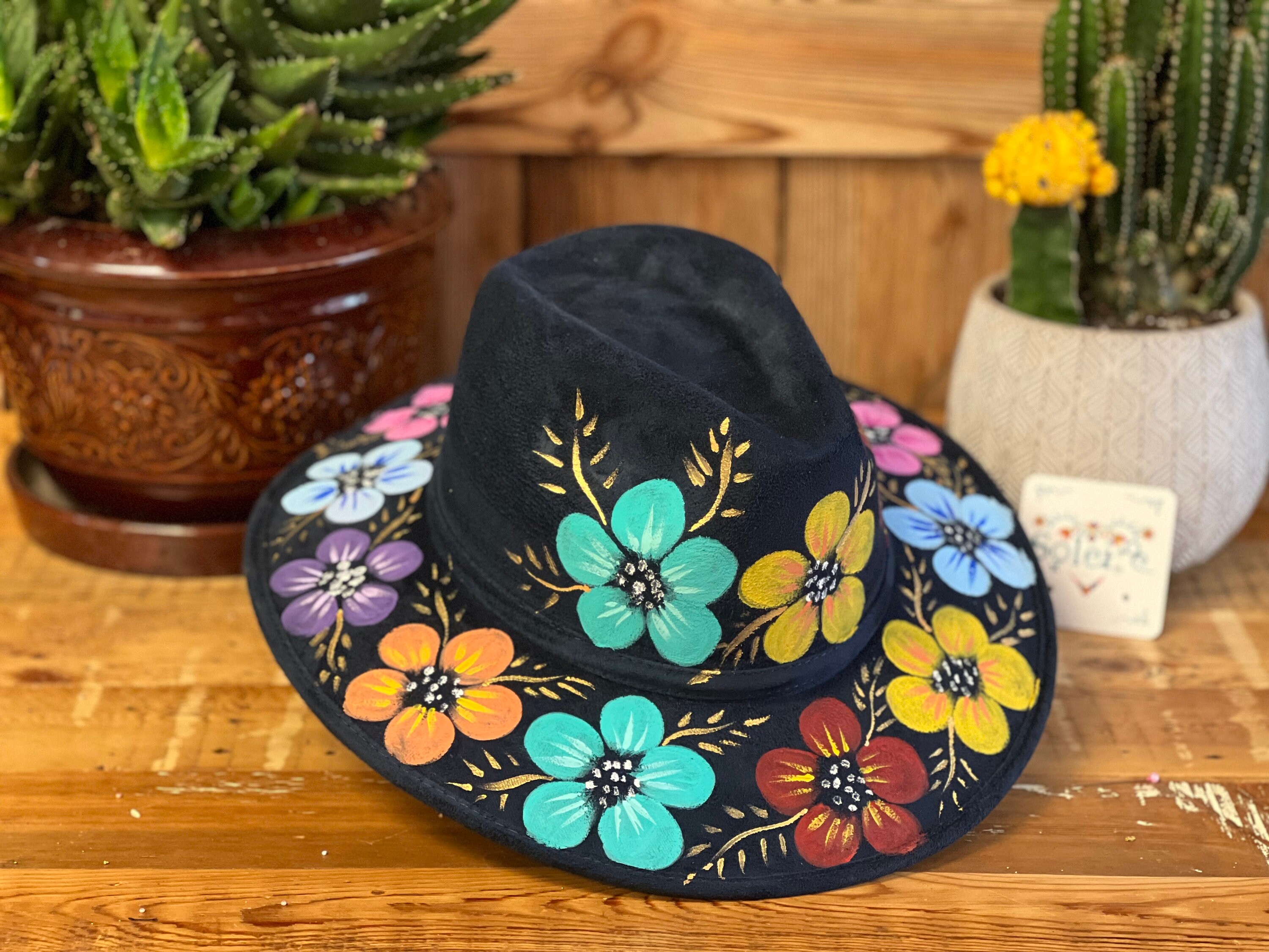 Artisanal Mexican Hand-Painted Hat Suede Black 603727 main image 1