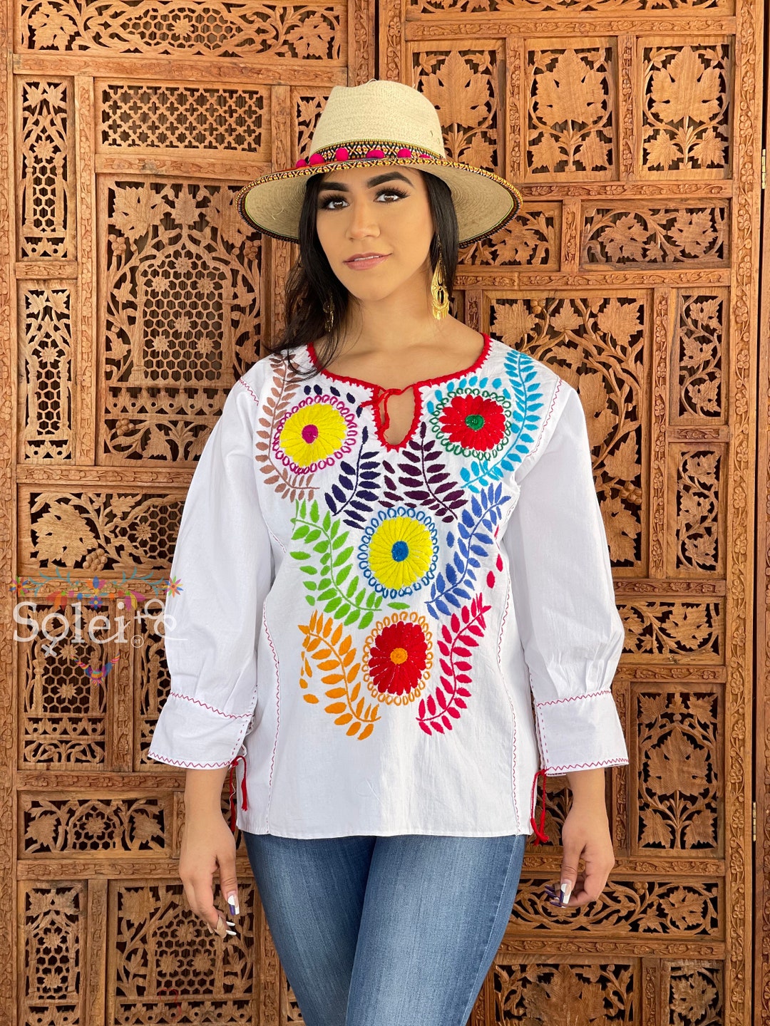 Hand Embroidered Multicolor Blouse. Floral Mexican Blouse. Mexican ...