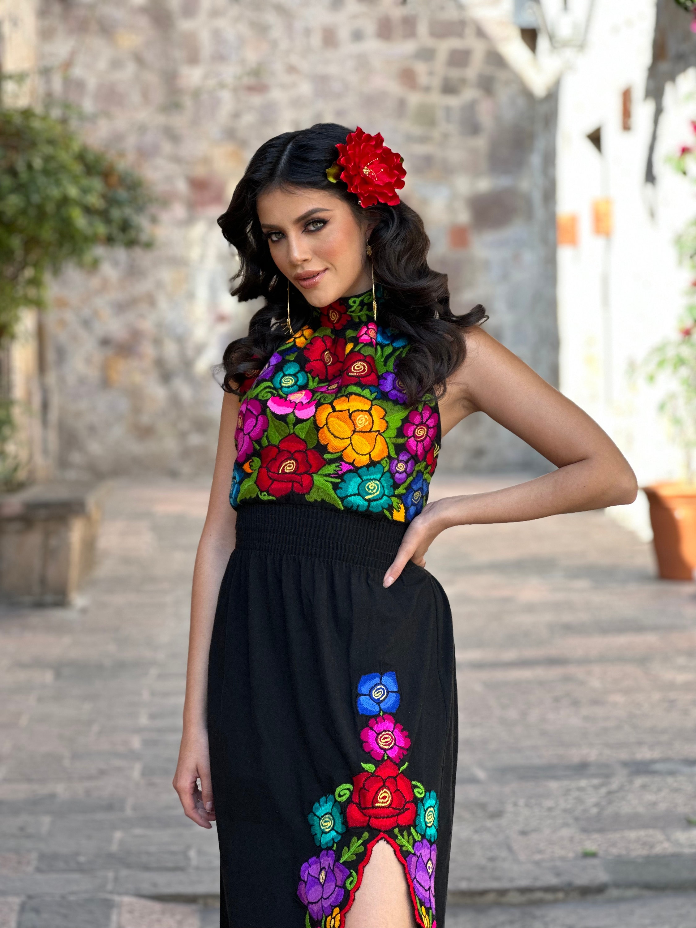 Mexican Floral Halter Dress. S 2X. Embroidered Mexican - Etsy Denmark