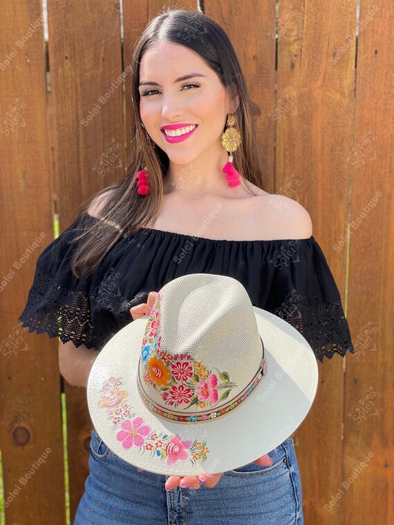 Hand-painted Floral Mexican Sombrero, Jute Artisanal Hat - Etsy display picture 3