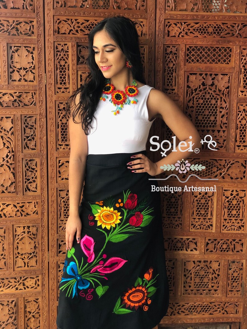 Embroidered Floral Skirt Fashion Wrap Skirt Mexican Floral Skirt Long Embroidered Wrap Skirt High Waist Skirt Traditional Mexican Skirt