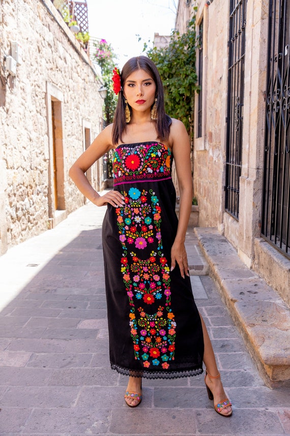 Dress. Party Mexican Mexican Mexican Denmark Mexican Strapless Mexican Dress. Embroidered Dress Floral - Dress. Etsy Dress.colorful Bridesmaid Hand Typical