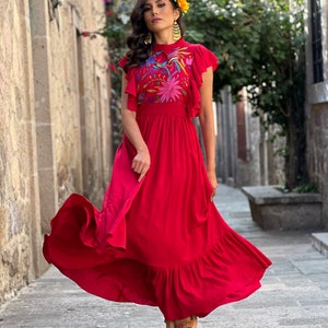 Mexican Floral Hand Embroidered Dress. Traditional Mexican Dress ...