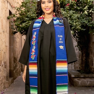 2024 Mexican Graduation Stole Sash. Mexican Serape Stole. Mexican Graduation. Multicolor Graduation Stole. Mexican Themed Graduation Stole. Azul