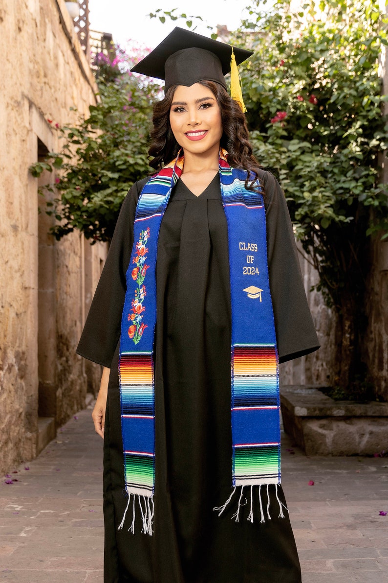 2024 Mexican Graduation Stole Sash. Mexican Serape Stole. Mexican Graduation. Multicolor Graduation Stole. Mexican Themed Graduation Stole. Azul