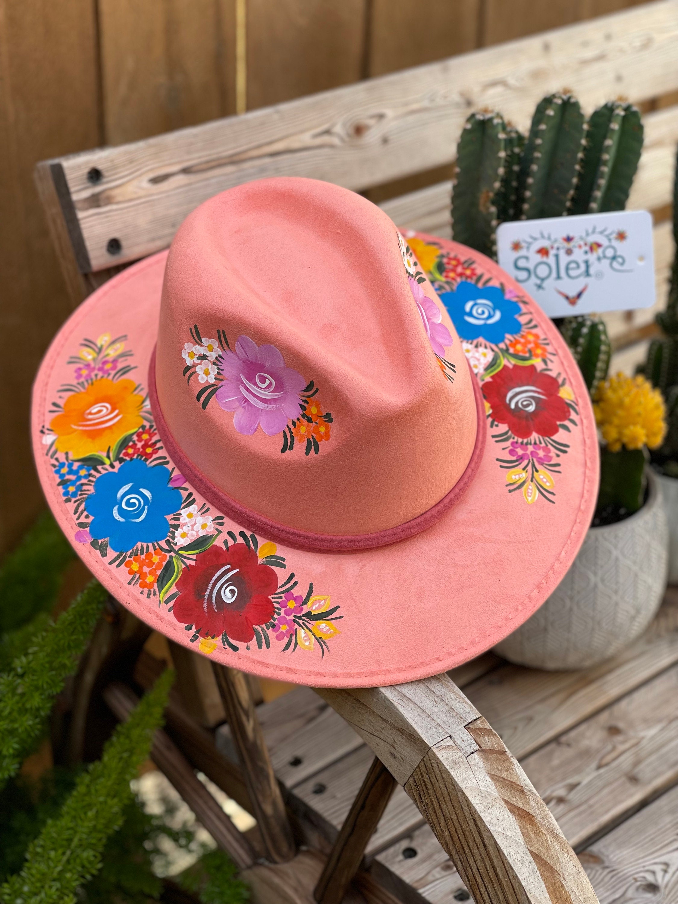 Hand-painted Floral Fedora Hat, Suede Mexican Hat for Women  display picture 2