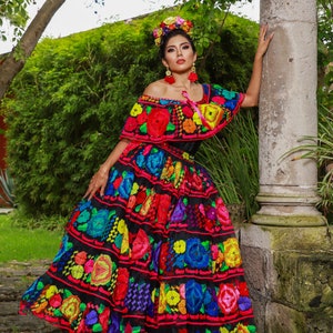 Traditional Mexican Chiapaneco Dress. Traditional Embroidered Dress ...