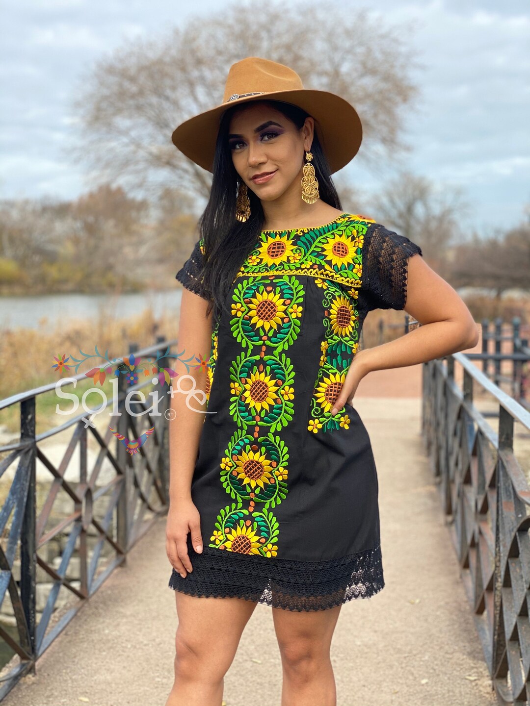 Vestido Mexicano Bordado Girasoles. Vestido Tradicional - Etsy México Vestido Mexicano Bordado Girasoles. Vestido Tradicional - Etsy México