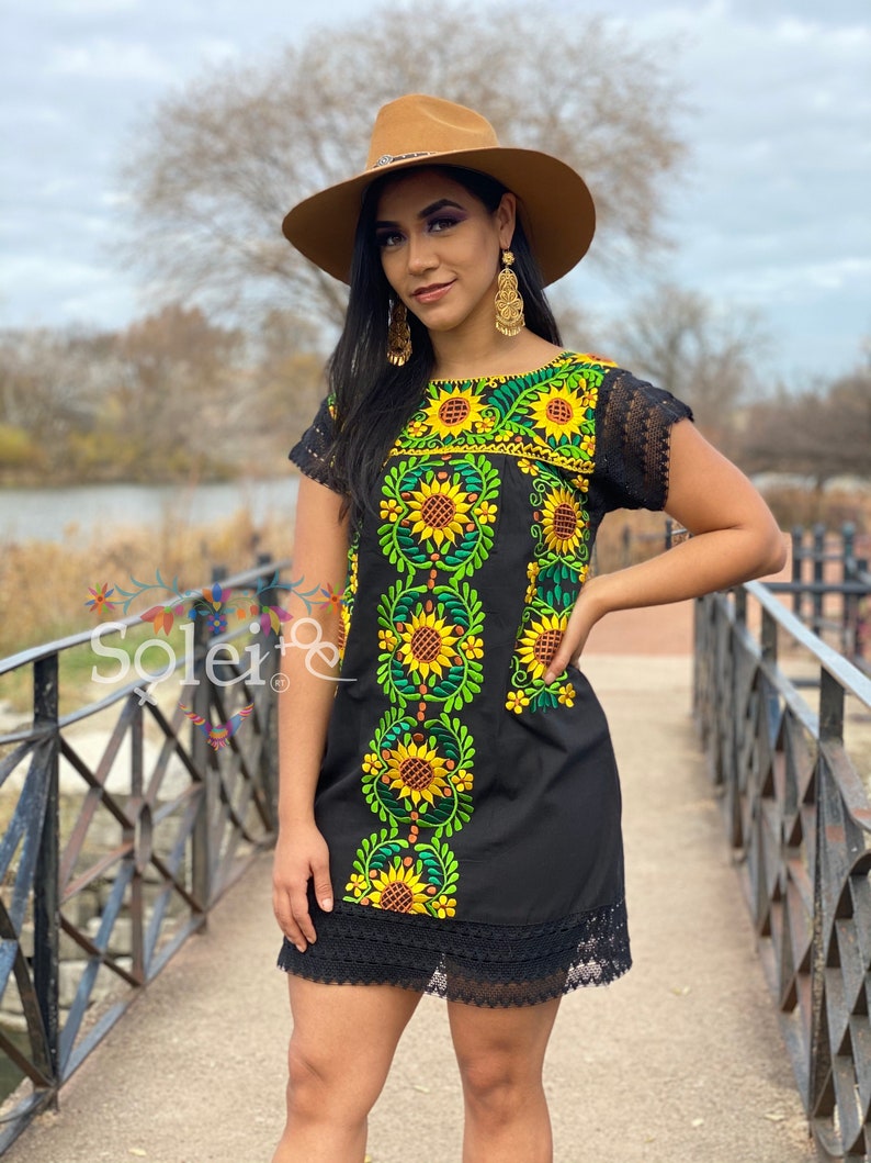 Mexican Sunflowers Embroidered Dress. Size S 2X. Mexican Etsy