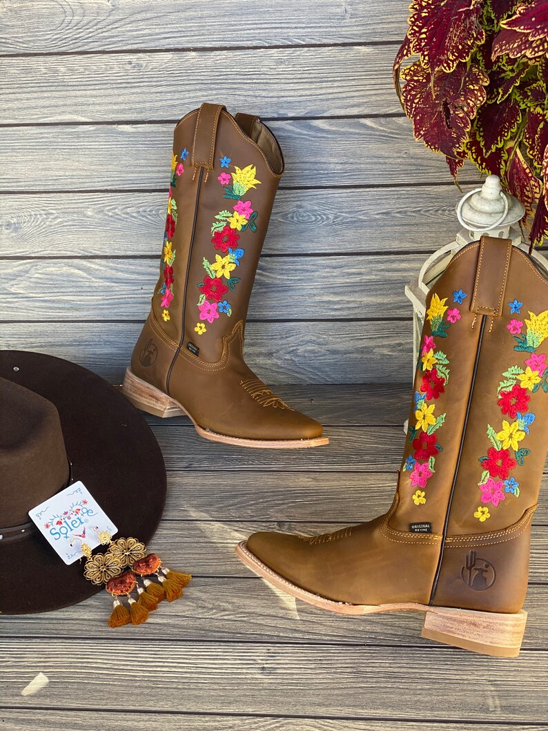 Women's Mexican Boot. Handmade Leather Floral Embroidered Etsy
