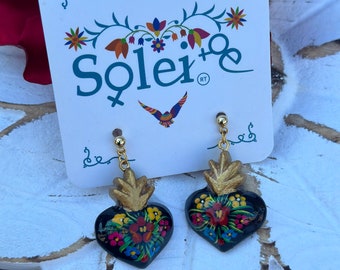 Hand Painted Artisanal Earrings. Dangle Earrings. Mexican Floral Earrings. Boho Chic Earrings. Traditional Mexican Jewelry. Gifts for her.