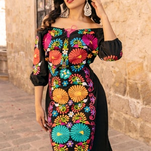 Mexican Colorful  Embroidered Dress. Size S - 3X. Traditional Mexican Dress. Mexican Party Dress.