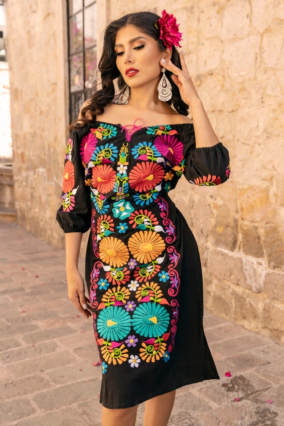 Buy Mexican Colorful Embroidered Dress. S 3X. Traditional Online in India - Etsy