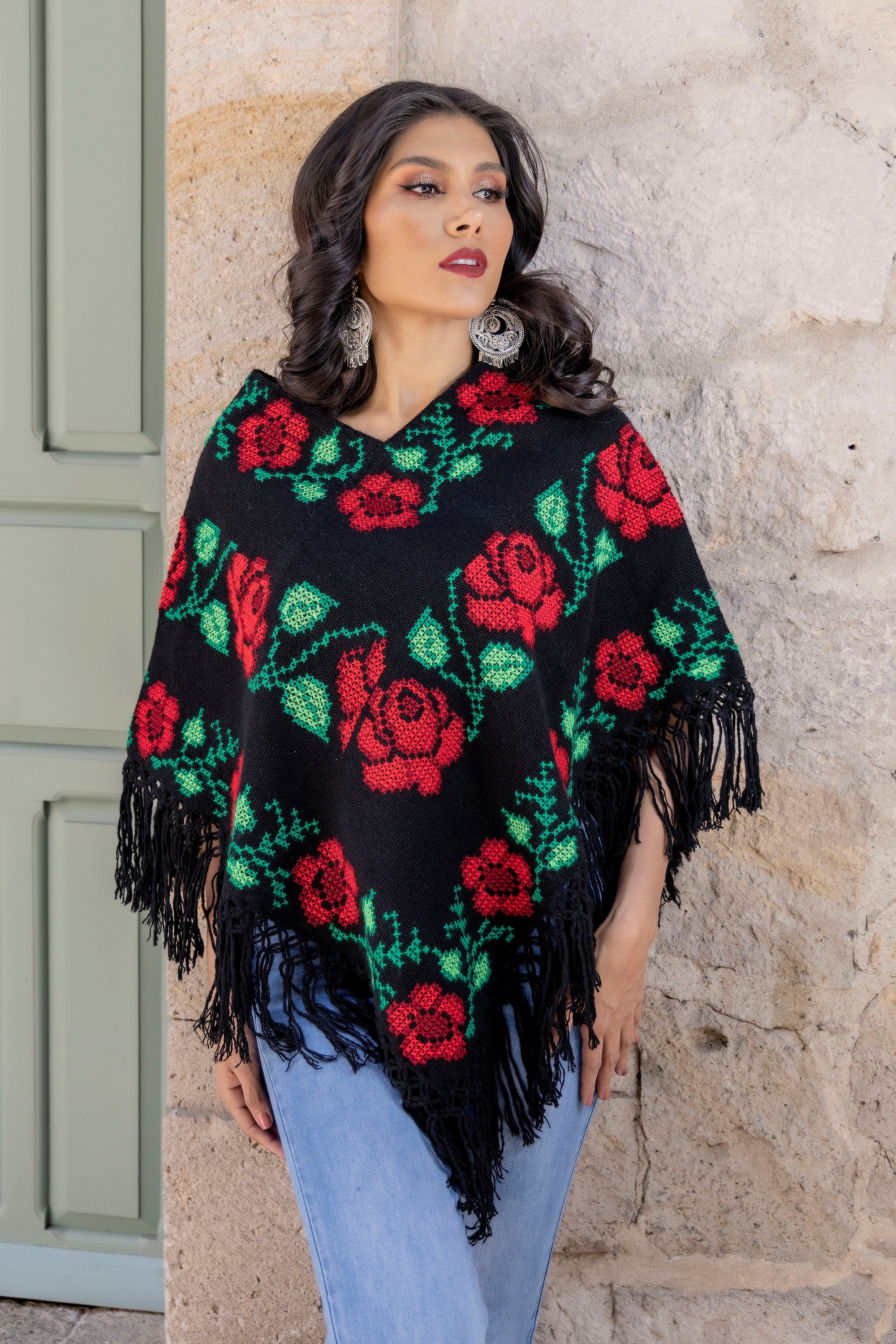 Embroidered Mexican Poncho. Artisanal Mexican Poncho. Etsy