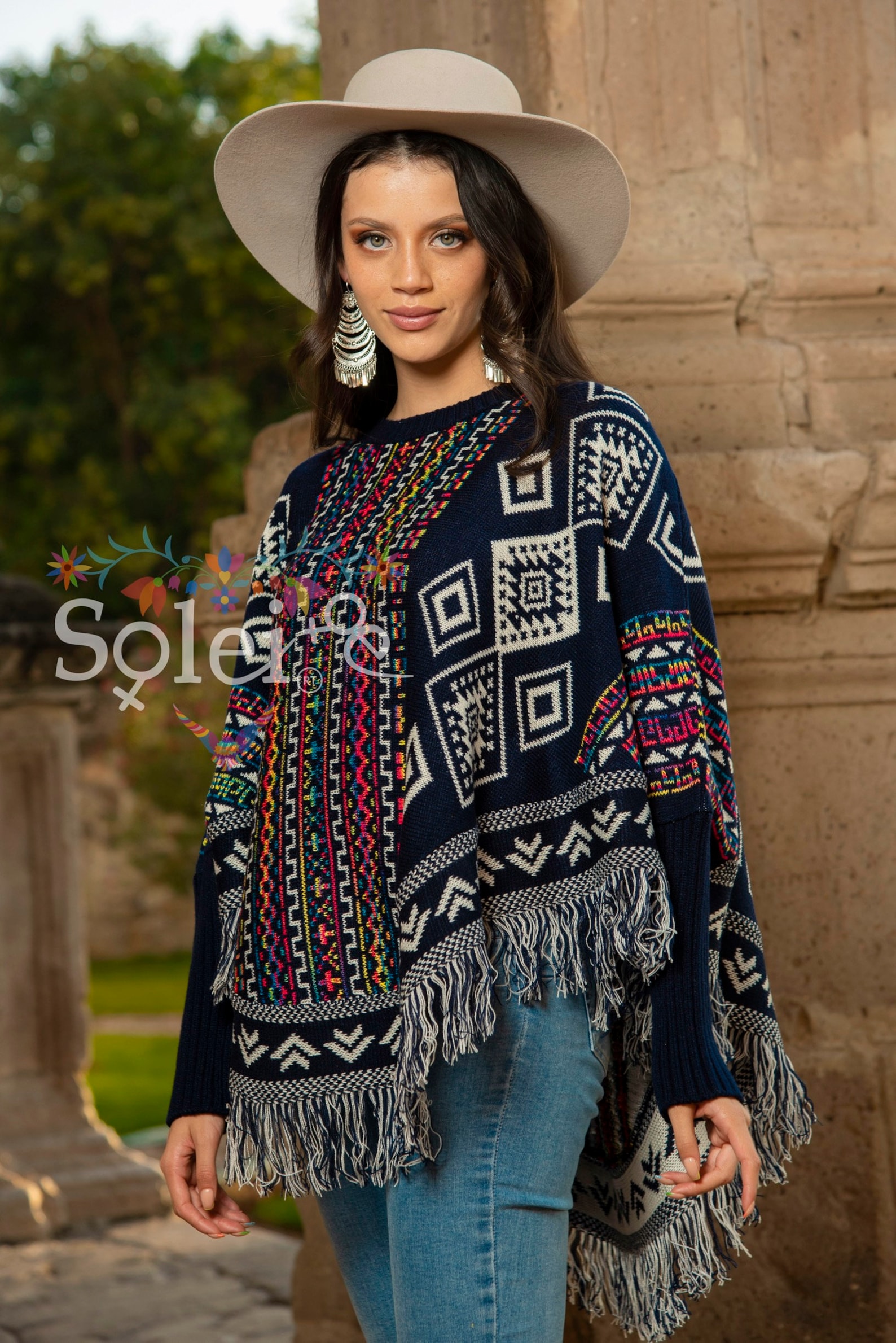 Artisanal Mexican Poncho. Multicolor Poncho With Sleeves. - Etsy