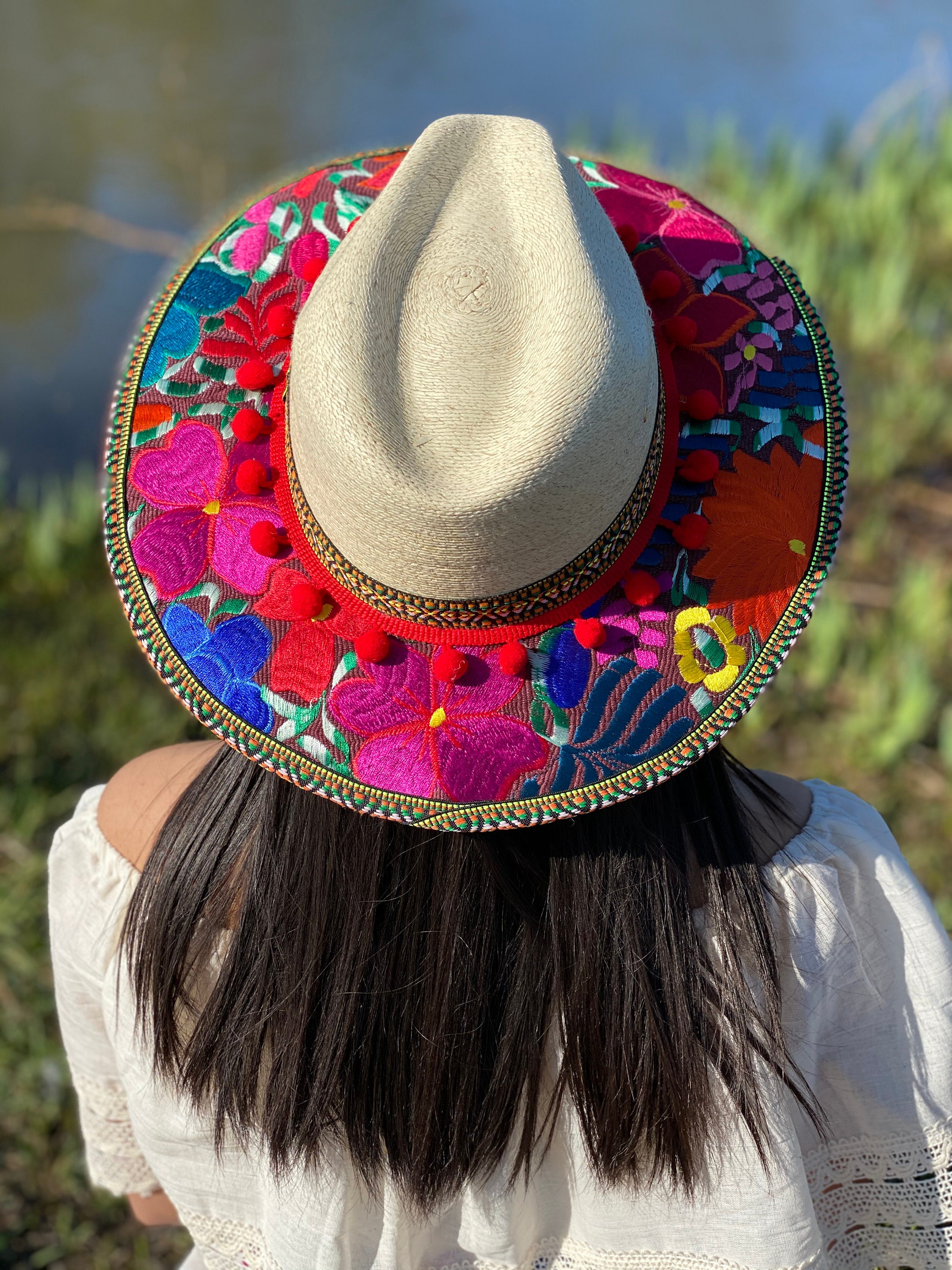 Mexican Palm Hat. Embroidered Hat 