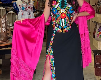 Long Mexican Traditional Dress. S - 3X. Typical Mexican Dress. Boho Hippie.Mexican Party Dress. Mexican Bridesmaid Dress. Latina Style Dress