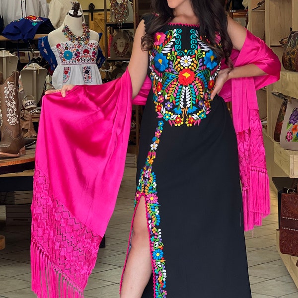 Vestido Mexicano Tradicional Largo. S-3X. Vestido Floral. Vestido Mexicano Artesanal. Vestido Típico Mexicano. Dama de Honor. Estilo Latina.