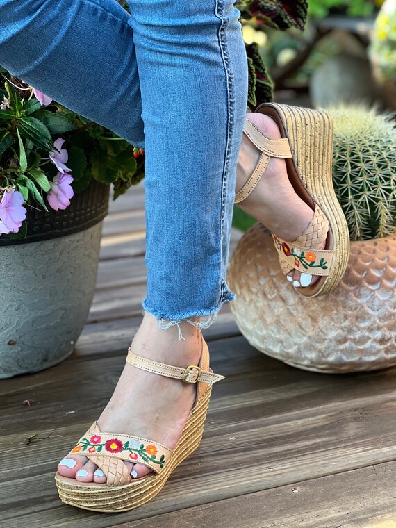 Bien educado Canal Más temprano Mexican Wedge Sandal. All Size Boho-hippie Vintage. Mexican - Etsy Israel