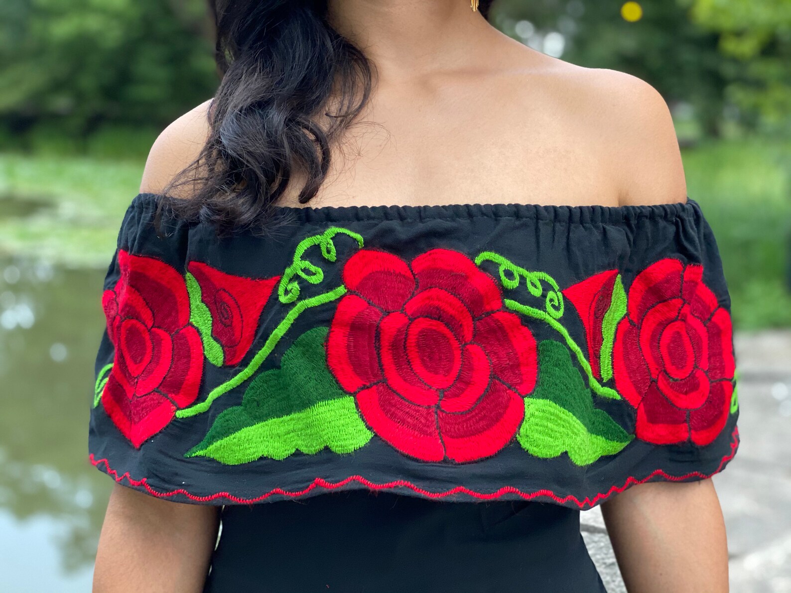 Tori Red Rose Flower Off Shoulder Dress