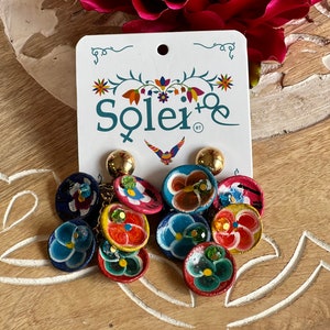 Mexican Ceramic Earrings. Mexican Artisanal Earrings. Traditional Earrings. Handmade Ethnic Jewelry. Boho Hippie Style. Latina Jewelry.