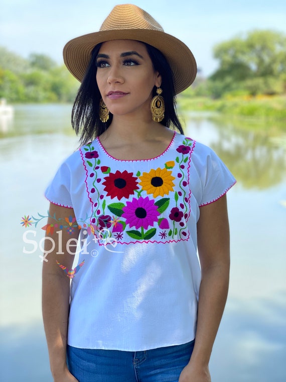 Floral Embroidered Mexican Blouse. Traditional Mexican Blouse. | Etsy