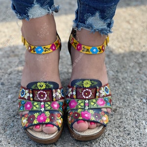 Hand Painted Mexican Leather Heels. All Sizes Boho-hippie - Etsy