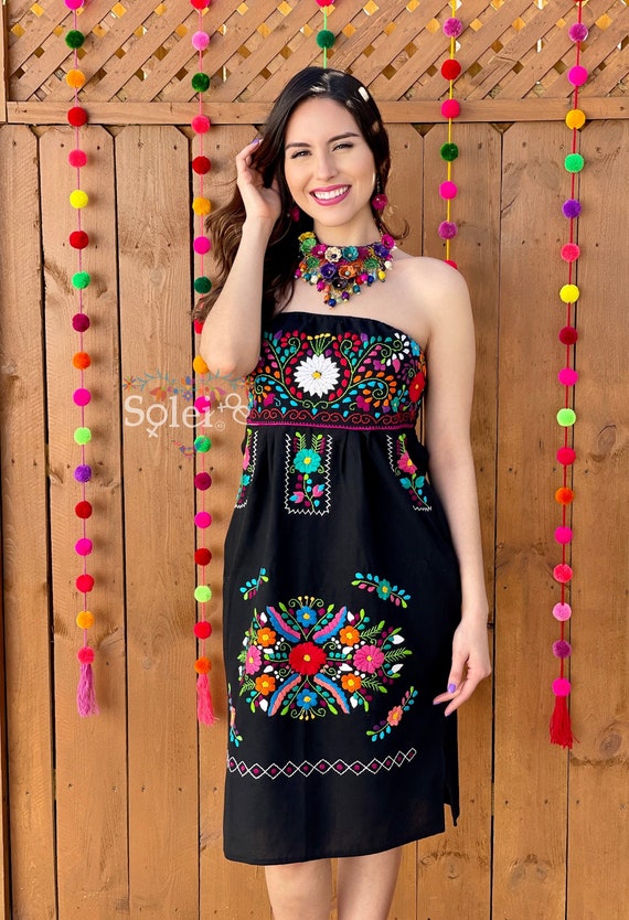 Vestido Mexicano Floral Strapless. Vestido Floral Bordado a - Etsy México