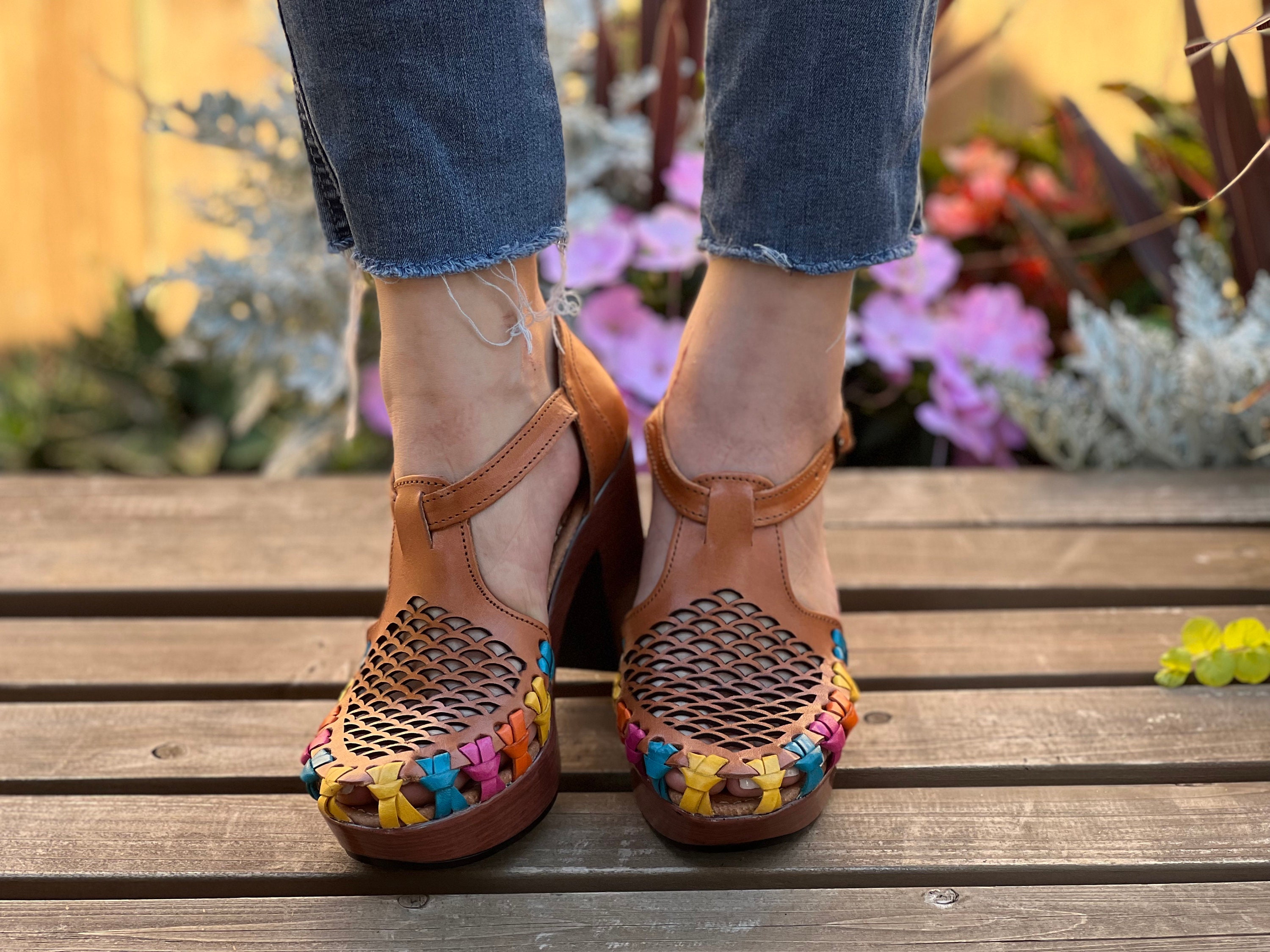 Mexican Heel Sandal. All Size Boho- Hippie Vintage Heels