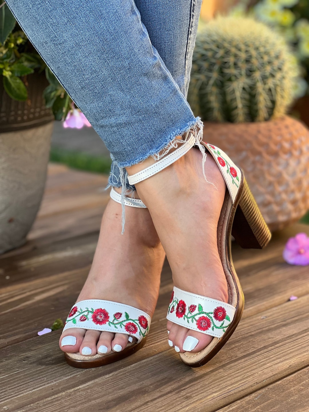 Mexican Embroidered Block Heel Sandal. All Size Boho Hippie Vintage. Mexican Leather Sandal. Artisanal Embroidered Heels. Mexican Heels. Etsy