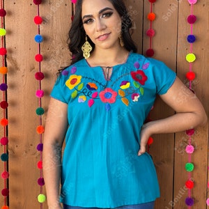 Hand Embroidered Mexican Blouse. Colorful Mexican Blouse. Mexican ...