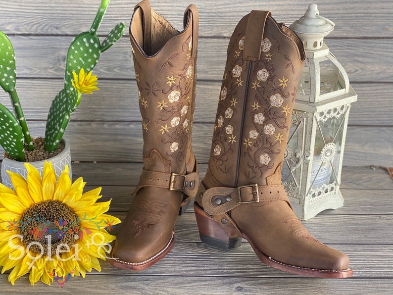 Botas Mexicanas de Piel Bordadas. Botas Vaqueras para Mujer. | Etsy España