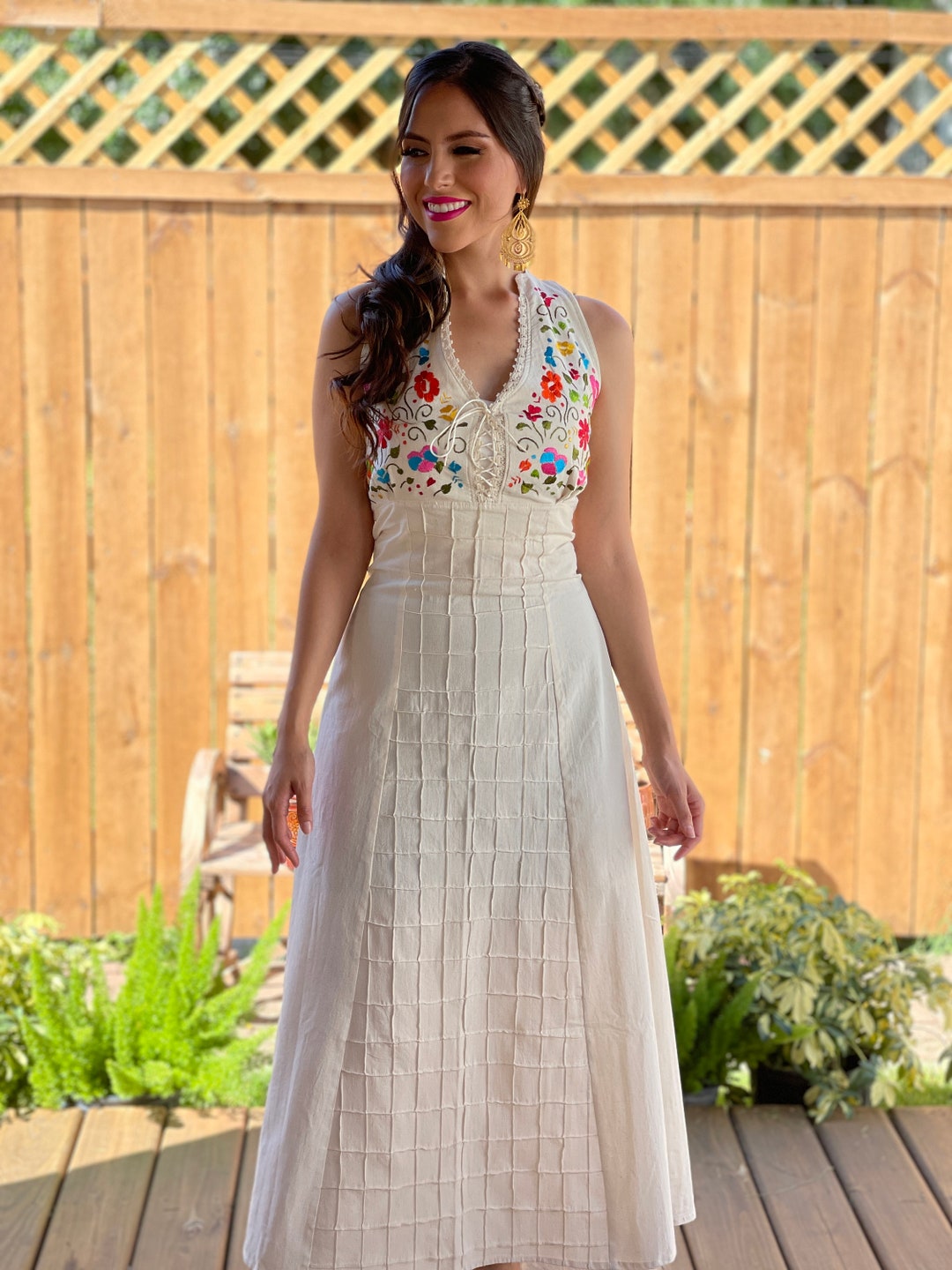 Mexican Wedding Dress. Hand Embroidered Halter Dress. Traditional ...