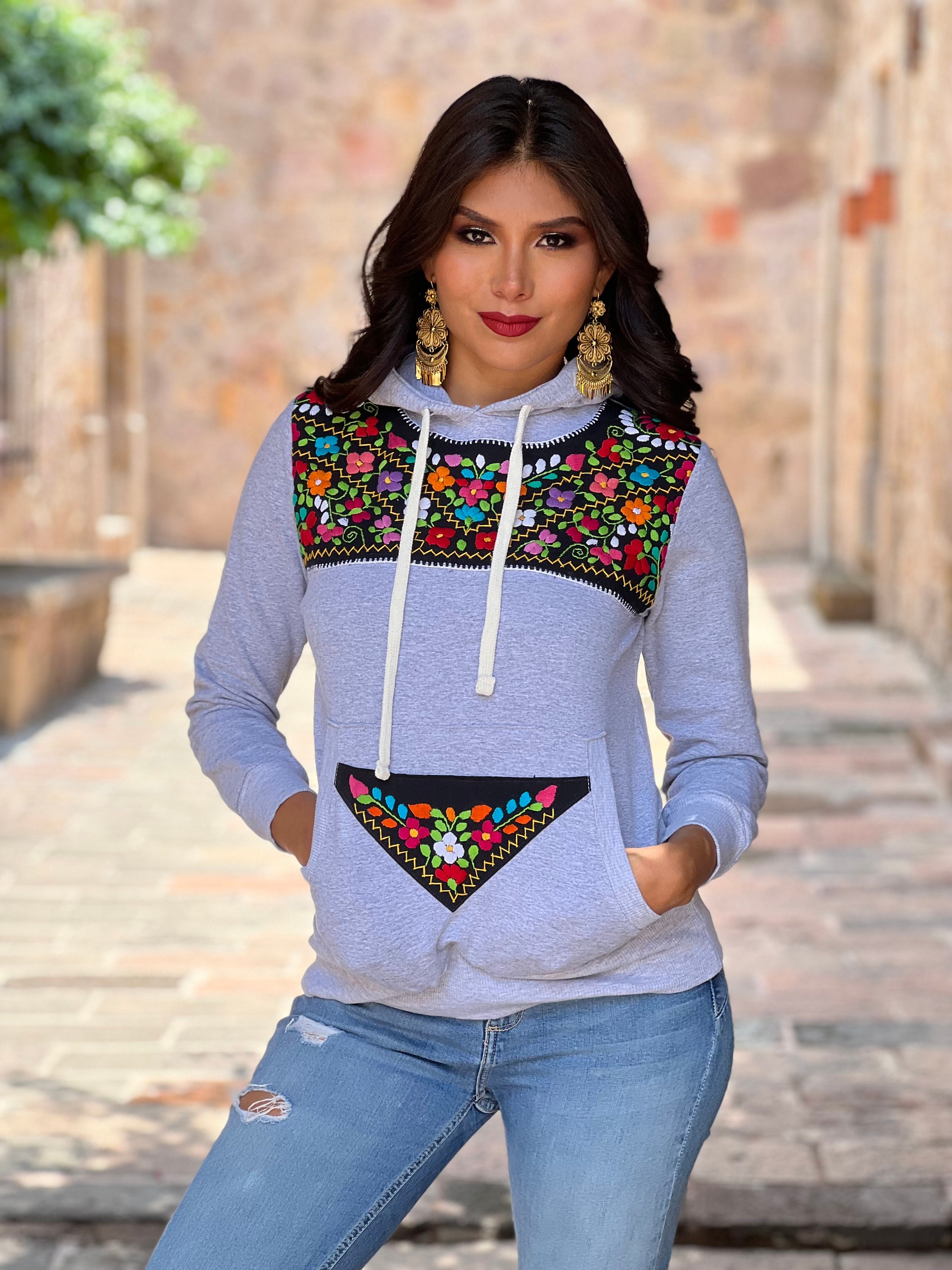 Mexican Floral Sweatshirt. Artisanal Sweatshirt Made in Mexico. Embroidered Hoodie. Mexican Pullover Sweatshirt. Ethnic Hoodie. Etsy