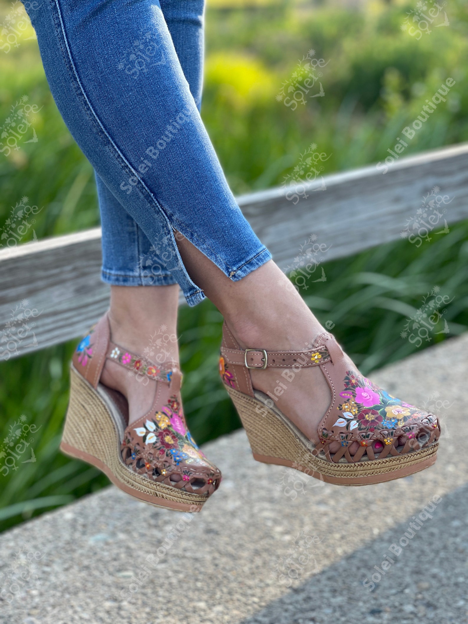 Hand Painted Mexican Heels. Mexican Leather Wedge Heels. - Etsy