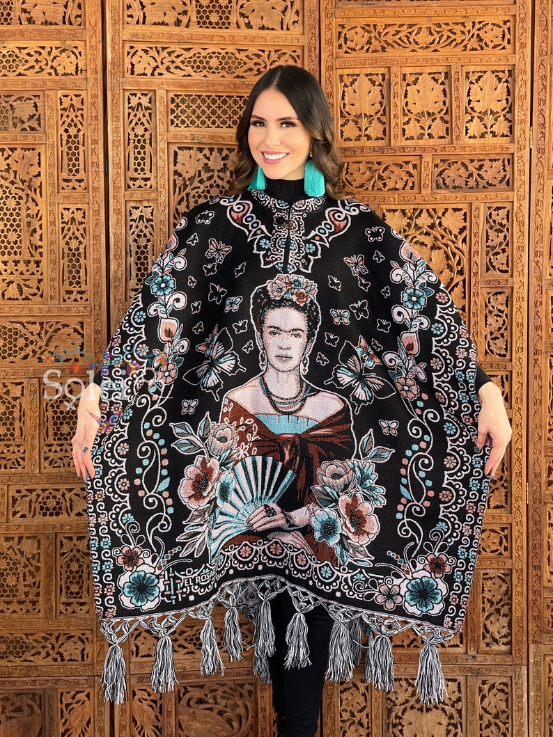 Frida Kahlo Shimmering Poncho Grey