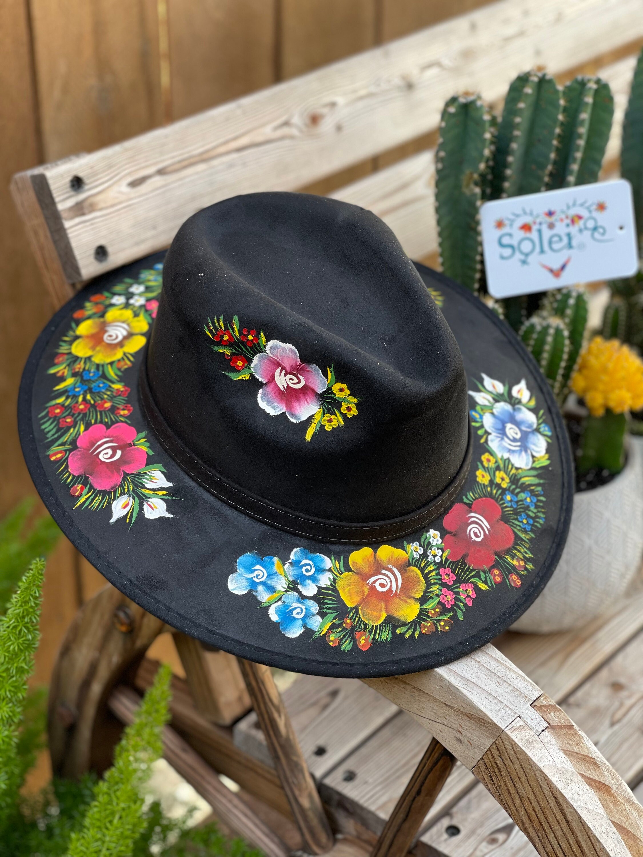 Artisanal Mexican Hand-Painted Hat Suede Black 603730
