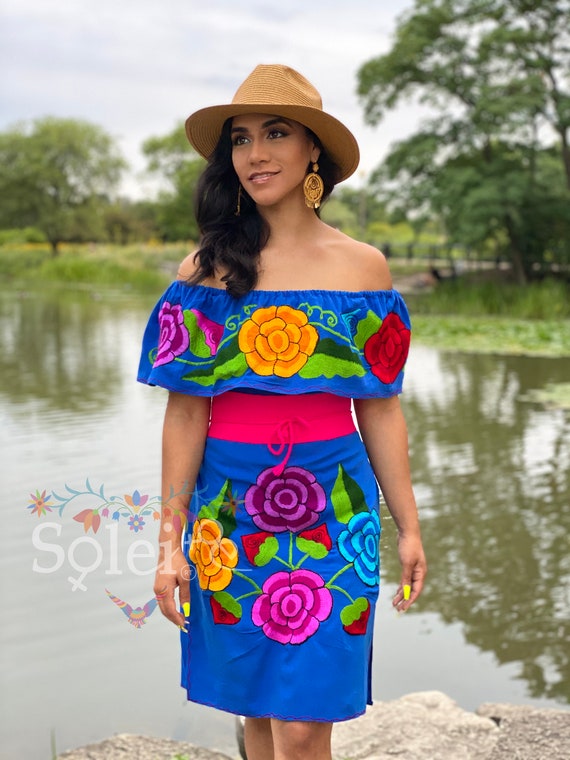 Vestido Mexicano Campesino Floral. Vestido Fiesta Mexicana. | Etsy México