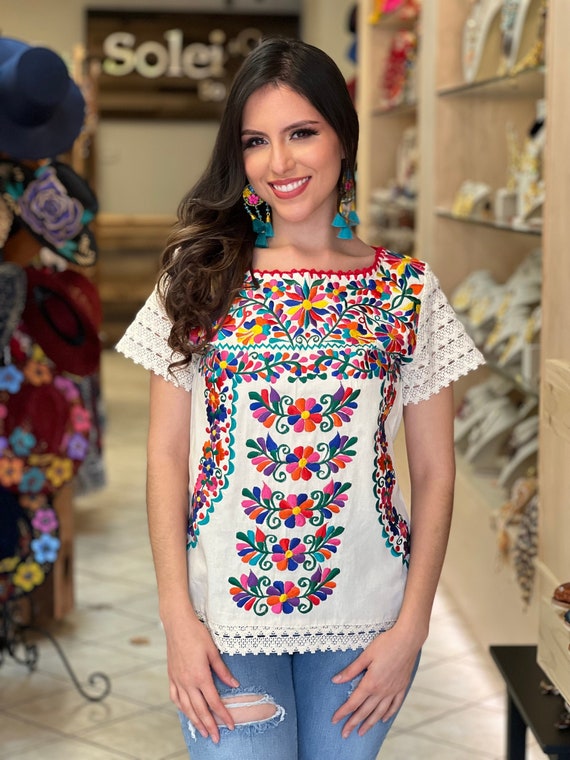 Blusa Mexicana Floral Bordada. Talla S 3X. Blusa Tradicional -