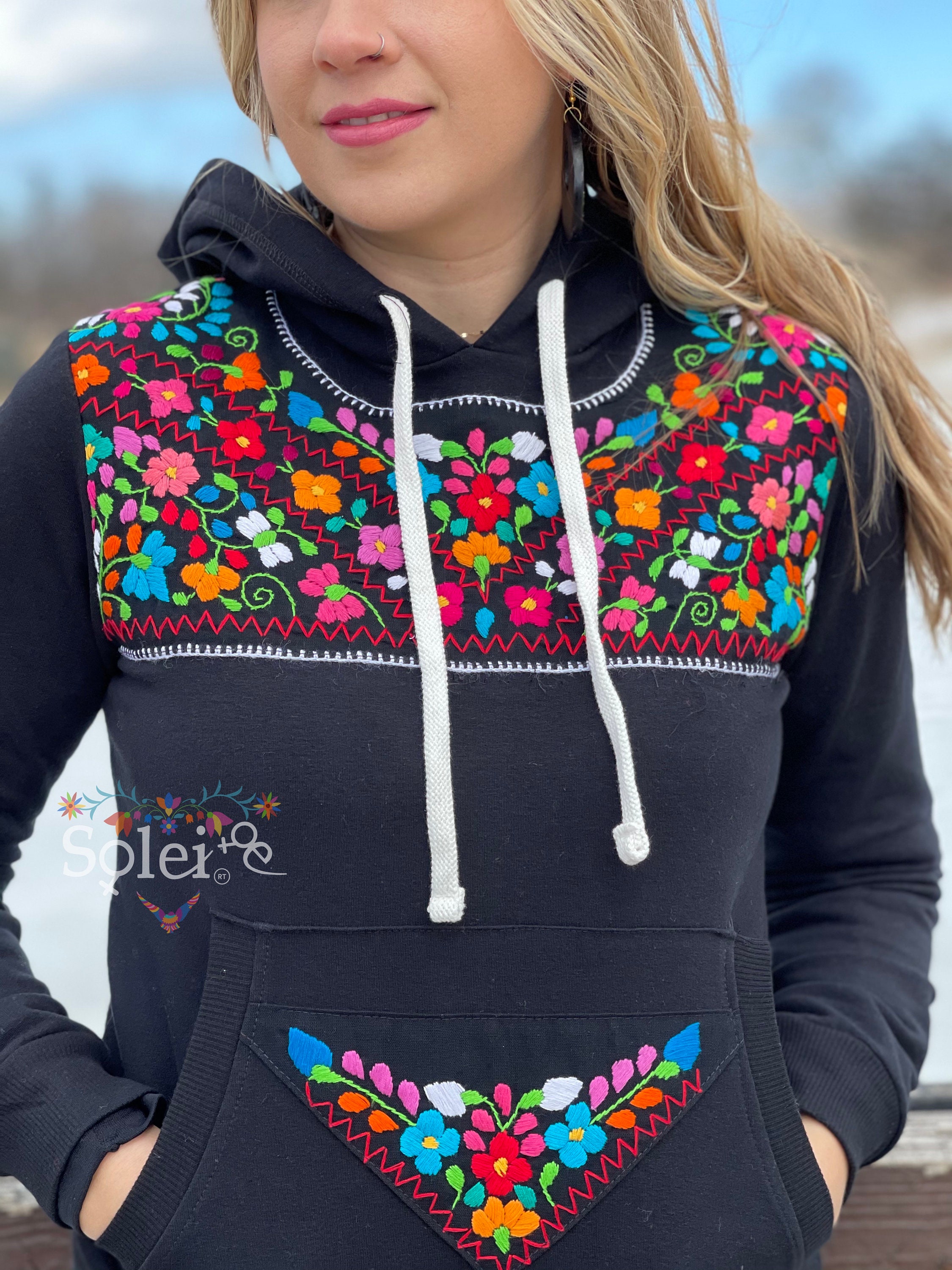 Mexican Floral Sweatshirt. Artisanal Sweatshirt Made in