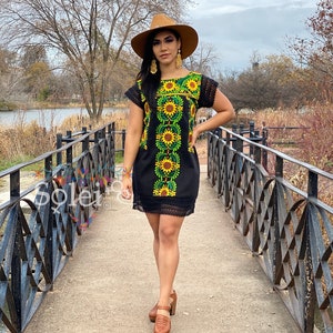 Mexican Sunflowers Embroidered Dress. Size S 2X. Mexican Artisanal ...