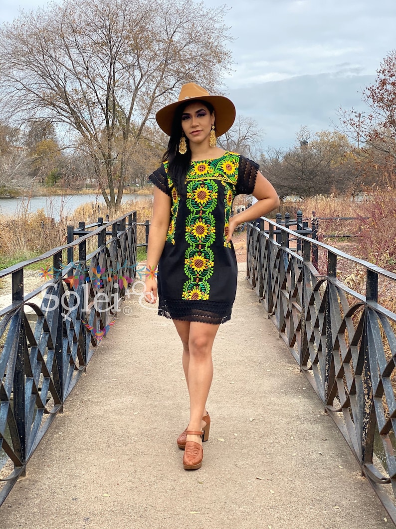 Mexican Sunflowers Embroidered Dress. Size S 2X. Mexican Etsy