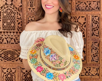 Mexican Artisanal Hat. Hand Painted Hat. Colorful Floral Hat. Traditional Mexican Hat. Floral Painted Sombrero. Mexican Sombrero.