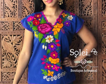 Floral Embroidered Mexican Blouse. Traditional Mexican Blouse. Artisanal Blouse. Colorful Mexican Top. Short Sleeve Top. Frida Kahlo.